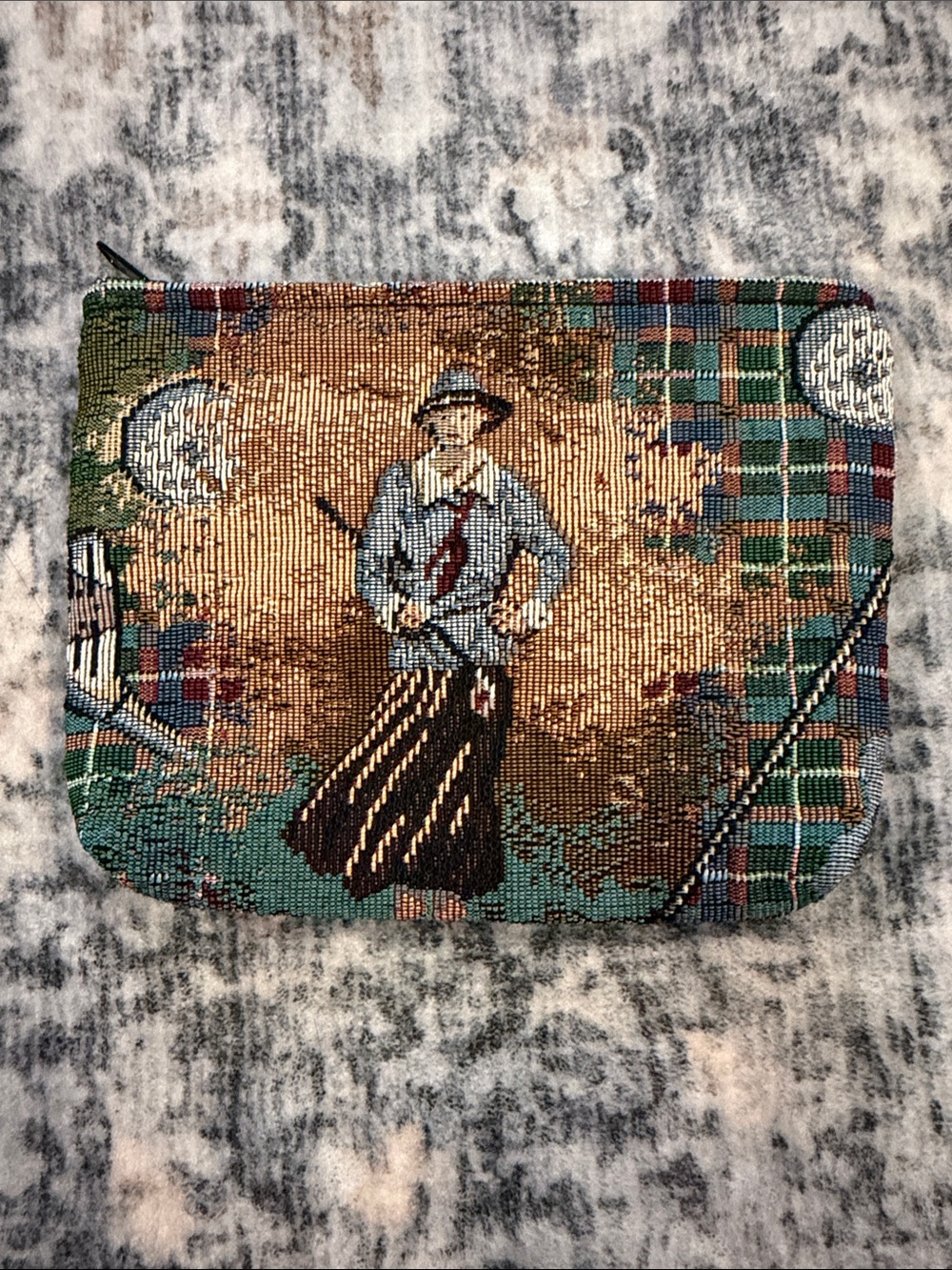 Golf tapestry zip pouch with plaid design